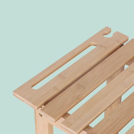 Bamboo Bath Stool with Shelf and Shower Head Holder