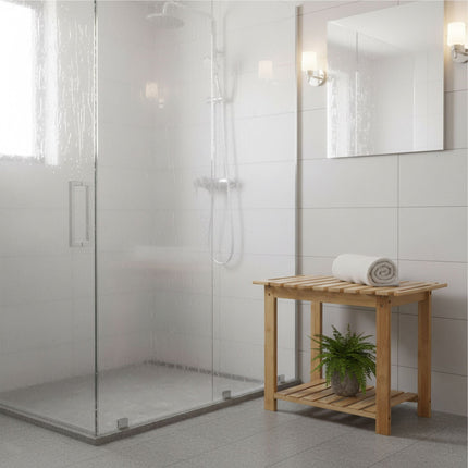 Bamboo Bath Stool with Shelf and Shower Head Holder