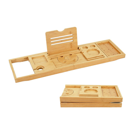 Bamboo Bath Tray with Adjustable Book and Wine Holder