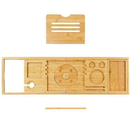 Bamboo Bath Tray with Adjustable Book and Wine Holder