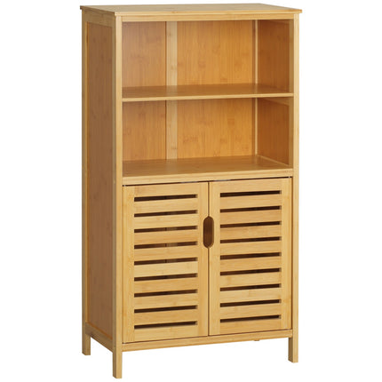 Bamboo bathroom cabinet with slatted doors, anti-tip design