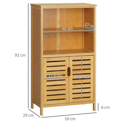 Bamboo bathroom cabinet with slatted doors, anti-tip design