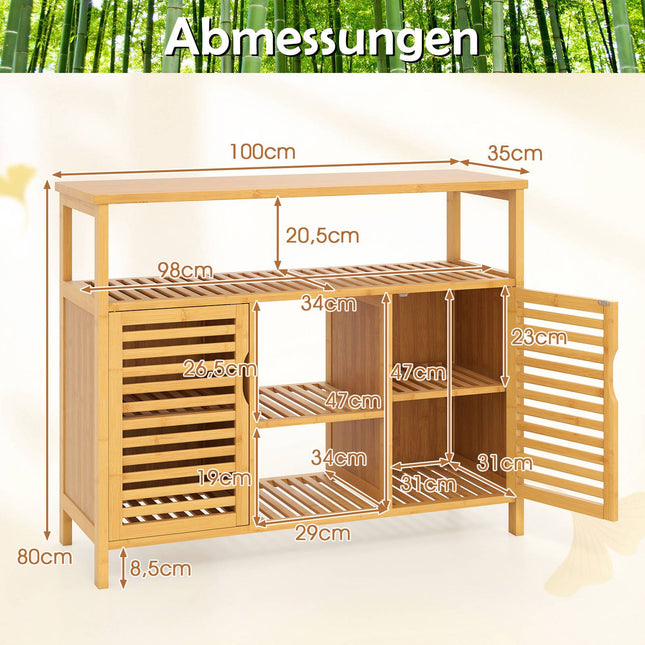 Bamboo Bathroom Cabinet with 2 Doors and Open Shelves