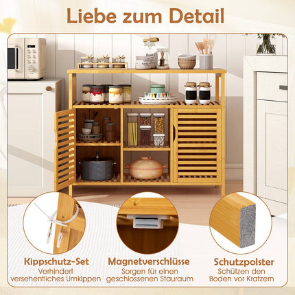 Bamboo Bathroom Cabinet with 2 Doors and Open Shelves