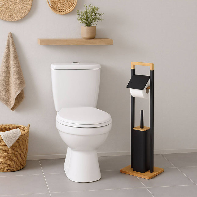 Bamboo Bathroom Set with Toilet Brush and Holder
