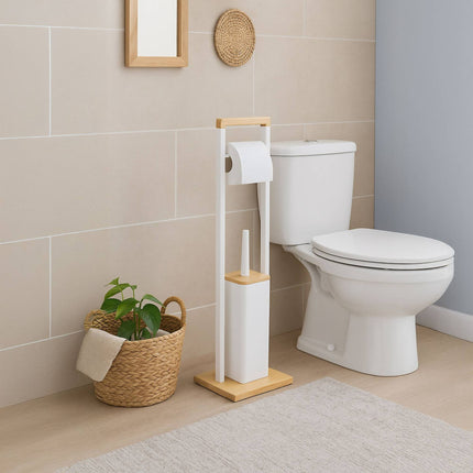 Bamboo Bathroom Set with Toilet Paper Holder & Brush