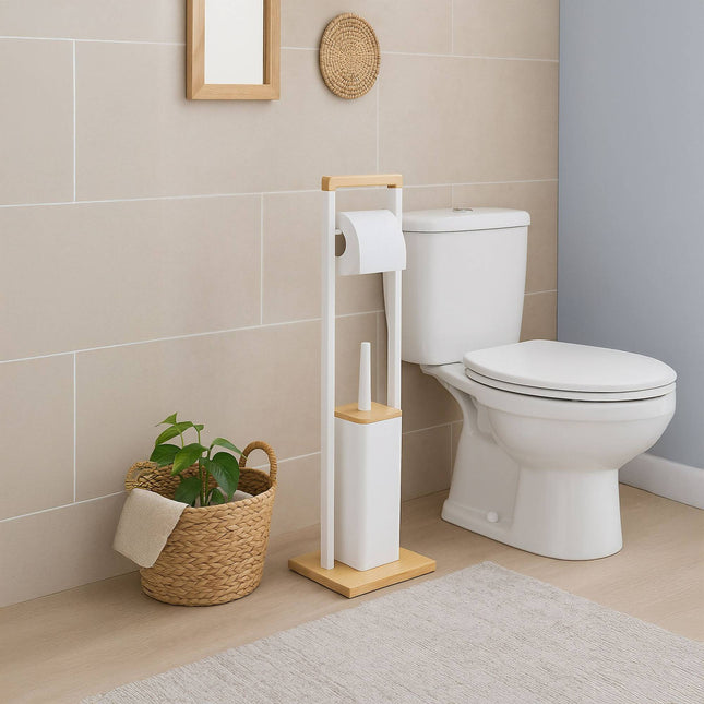 Bamboo Bathroom Set with Toilet Paper Holder & Brush