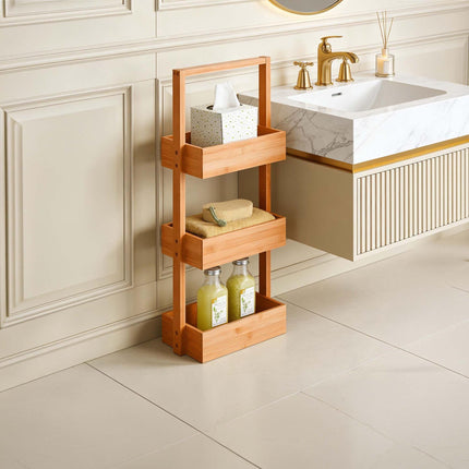 Bamboo Bathroom Shelf, 3-Tier Freestanding Storage