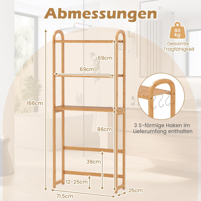 Bamboo Bathroom Shelf – 3-Tier Over-Toilet Storage Unit