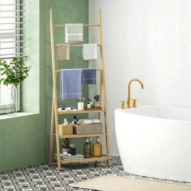 Bamboo Bathroom Shelf with 3 Tiers and Towel Holders