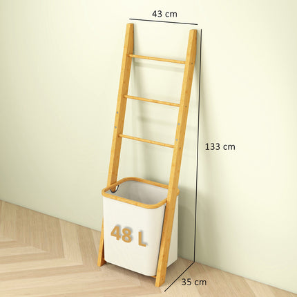 Bamboo Bathroom Shelf with 3 Towel Bars & 48L Laundry Basket