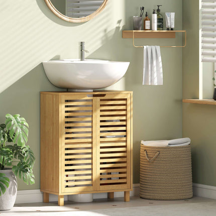 Bamboo Bathroom Vanity Cabinet, Adjustable Shelves, Natural