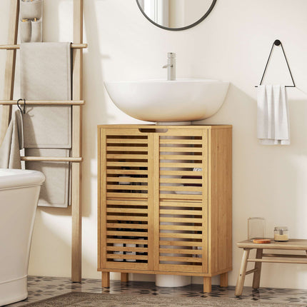 Bamboo Bathroom Vanity Cabinet, Adjustable Shelves, Natural