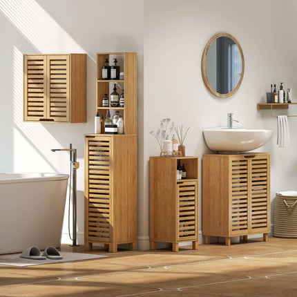 Bamboo Bathroom Vanity Cabinet, Adjustable Shelves, Natural