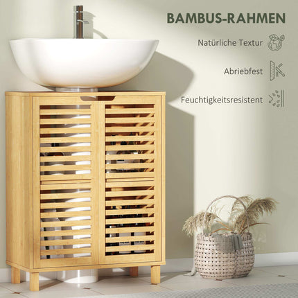 Bamboo Bathroom Vanity Cabinet, Adjustable Shelves, Natural