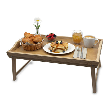 Bamboo Bed Tray with Foldable Legs and Side Handles