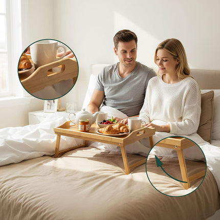 Bamboo Bed Tray with Foldable Legs and Side Handles