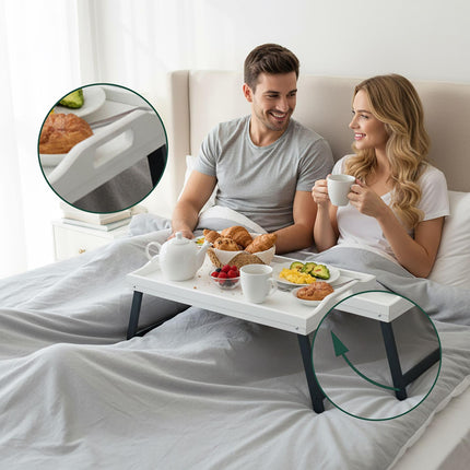 Bamboo Bed Tray with Foldable Legs and Side Handles