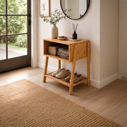 Bamboo Bedside Table with 3 Shelves, Natural Finish