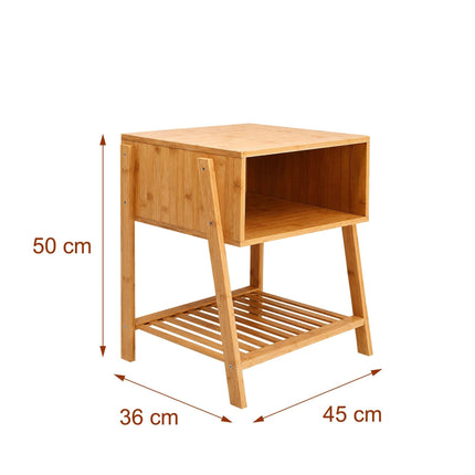 Bamboo Bedside Table with 3 Shelves, Natural Finish
