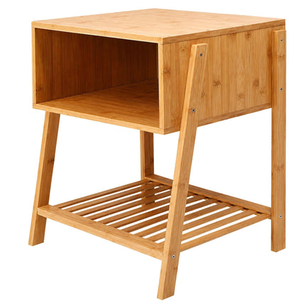 Bamboo Bedside Table with 3 Shelves, Natural Finish