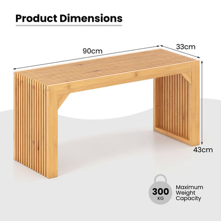 Bamboo Bench for 2, 300kg Capacity, 90x33x43 cm