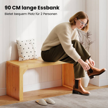 Bamboo Bench for 2, 300kg Capacity, 90x33x43 cm
