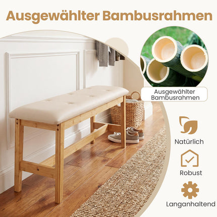 Bamboo Bench with Faux Leather Cushion, 100cm, Beige