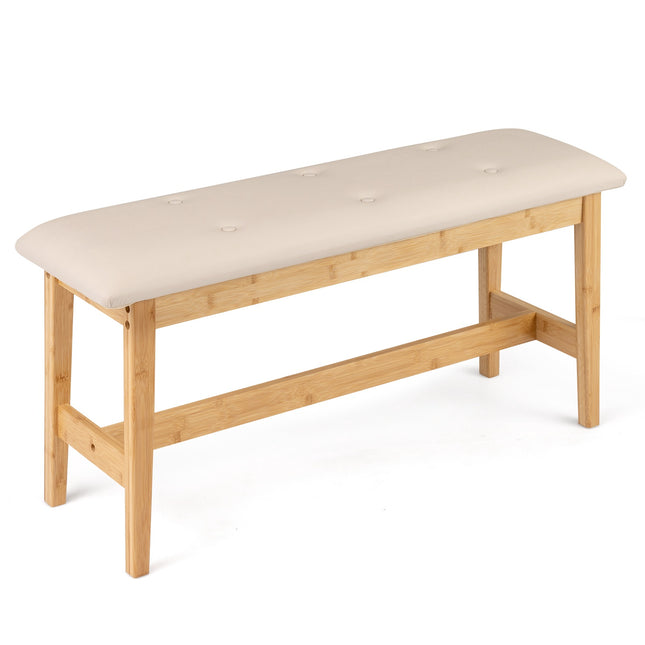 Bamboo Bench with Faux Leather Cushion, 100cm, Beige