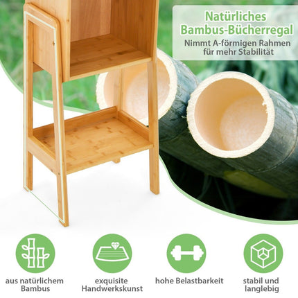 Bamboo Bookcase 4 Tier with Legs & Raised Edge Design Modern Storage Shelf