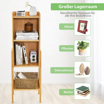 Bamboo Bookcase 4 Tier with Legs & Raised Edge Design Modern Storage Shelf