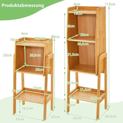 Bamboo Bookcase 4 Tier with Legs & Raised Edge Design Modern Storage Shelf