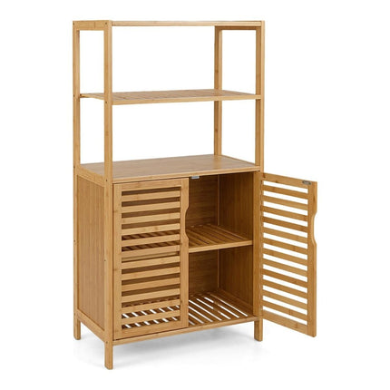 Bamboo Bookshelf with Doors, 4-Tier, 60x33x116 cm
