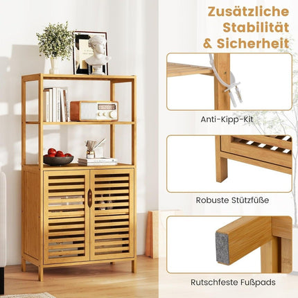 Bamboo Bookshelf with Doors, 4-Tier, 60x33x116 cm