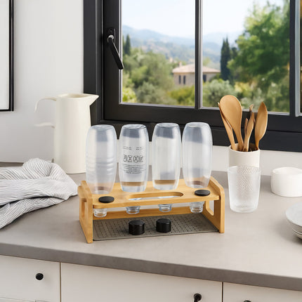 Bamboo Bottle Drying Rack for 4 Bottles