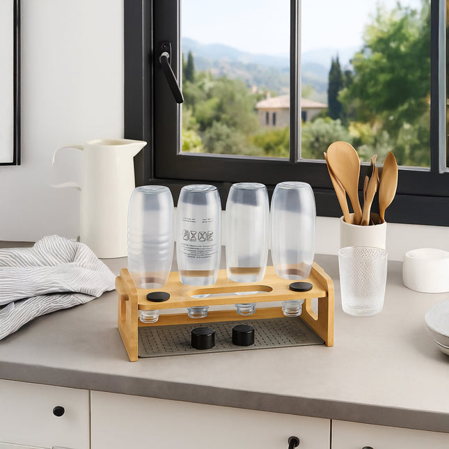 Bamboo Bottle Drying Rack for 4 Bottles