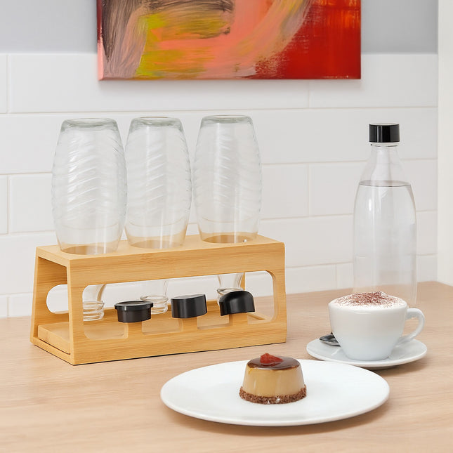 Bamboo Bottle Drying Rack with Drip Tray, 3 Slots