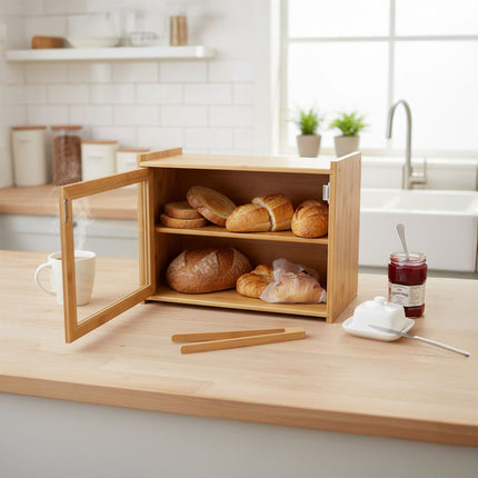Bamboo Bread Bin, 2-Tier with Window
