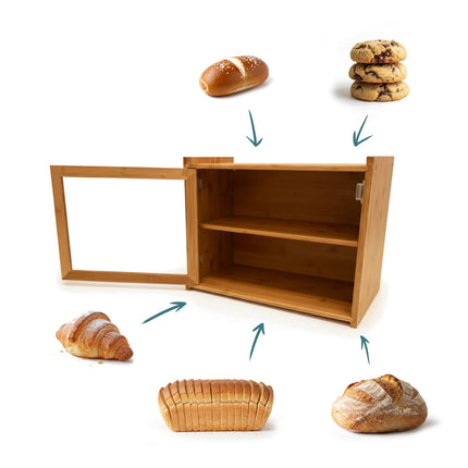 Bamboo Bread Bin, 2-Tier with Window