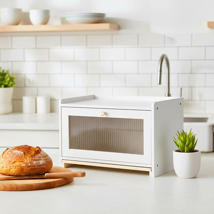 Bamboo Bread Bin With Cutting Board, Large Window