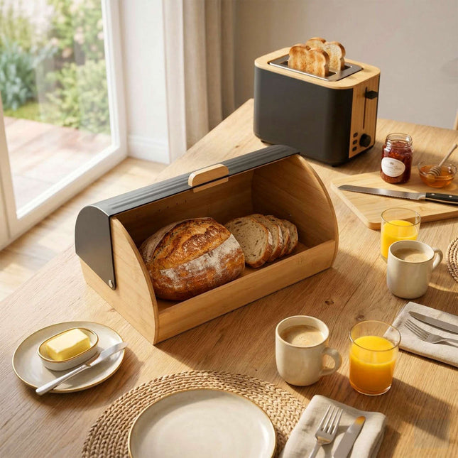 Bamboo Bread Bin With Flip Lid – Ventilated, Easy Clean