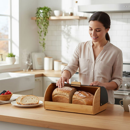 Bamboo Bread Bin With Flip Lid – Ventilated, Easy Clean