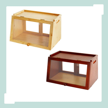 Bamboo Bread Bin with Viewing Window and Top Shelf, Natural