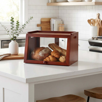 Bamboo Bread Bin with Viewing Window and Top Shelf, Natural