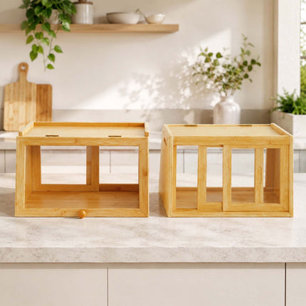 Bamboo Bread Bin with Viewing Window and Top Shelf, Natural