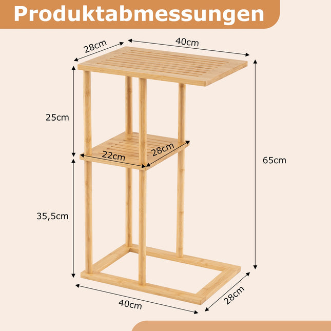 Bamboo C-Shaped Side Table Set, 2-Tier, 40x28x65 cm
