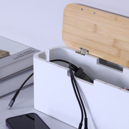 Bamboo Cable Box – Holds 6-Way Power Strip, Magnetic Lid