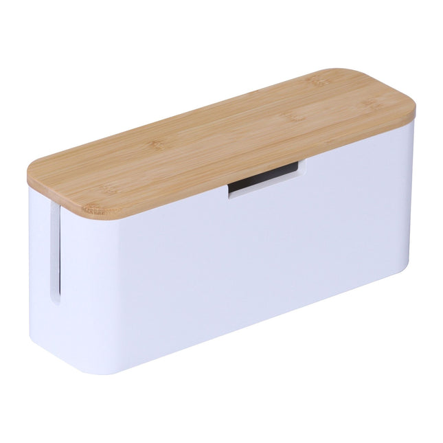 Bamboo Cable Box with Magnetic Lid, Fits 6-Socket Lead