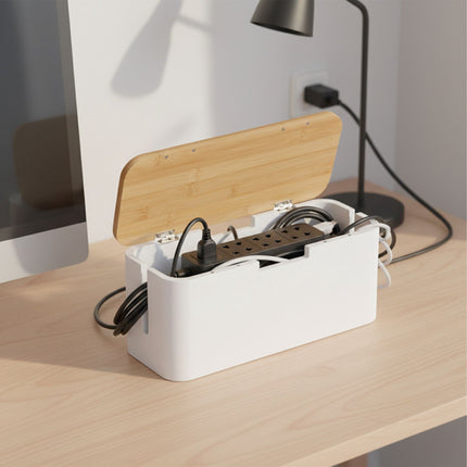 Bamboo Cable Box with Magnetic Lid, Fits 6-Socket Lead