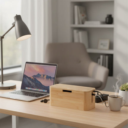 Bamboo Cable Box with Magnetic Lid – Fits 6-Socket Lead
